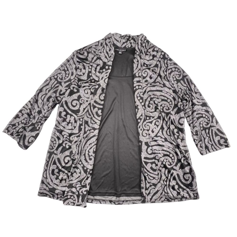 Sara Michelle Blouse 2X Art Deco Elegant Scroll Pattern Open Front Evening Top